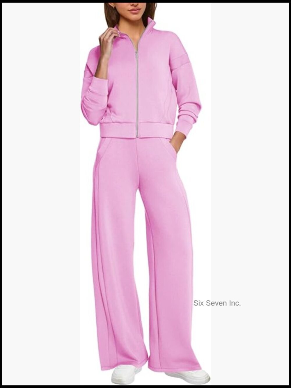 Zip Up Cropped Sweatshirt Wide Leg Sweatpants Set Tracksuit Lounge